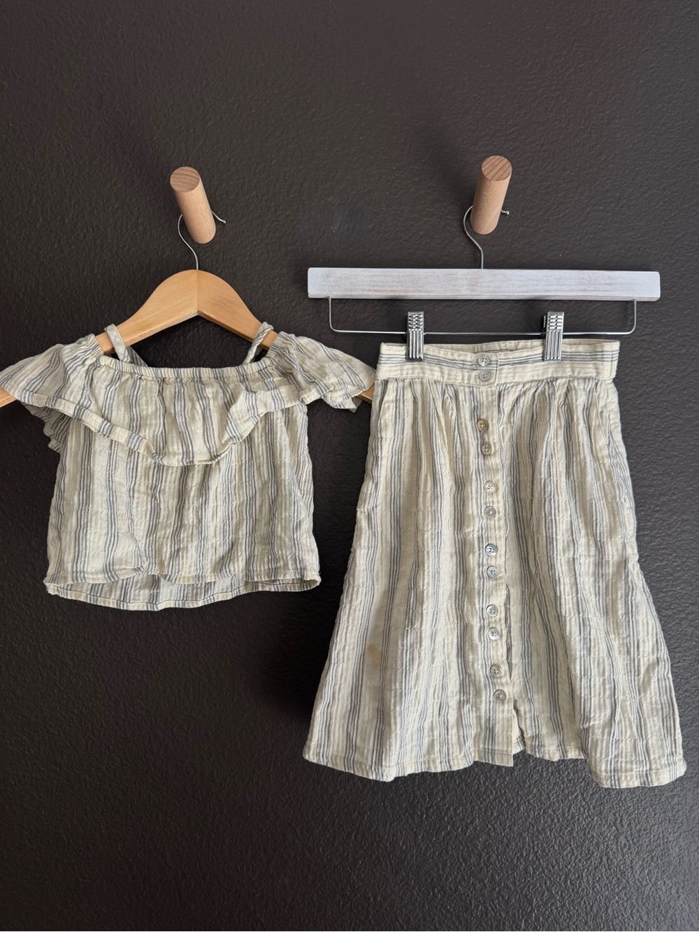 Rylee + Cru Striped Linen Two-Piece Set - Cream and Blue